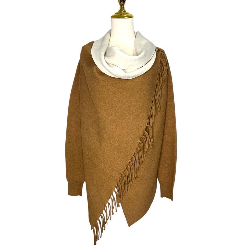 Oliver by Oscio Womens Medium Wool Angora Wrap Sweater Poncho Fringe‎ Edge